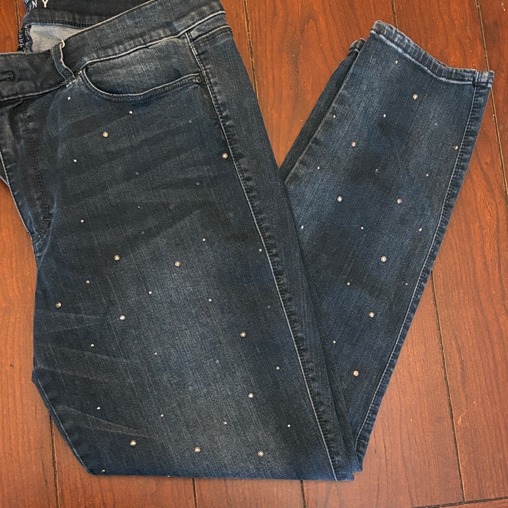White House Black Market Size 14 Women's Blue crystal Embellished Jeans